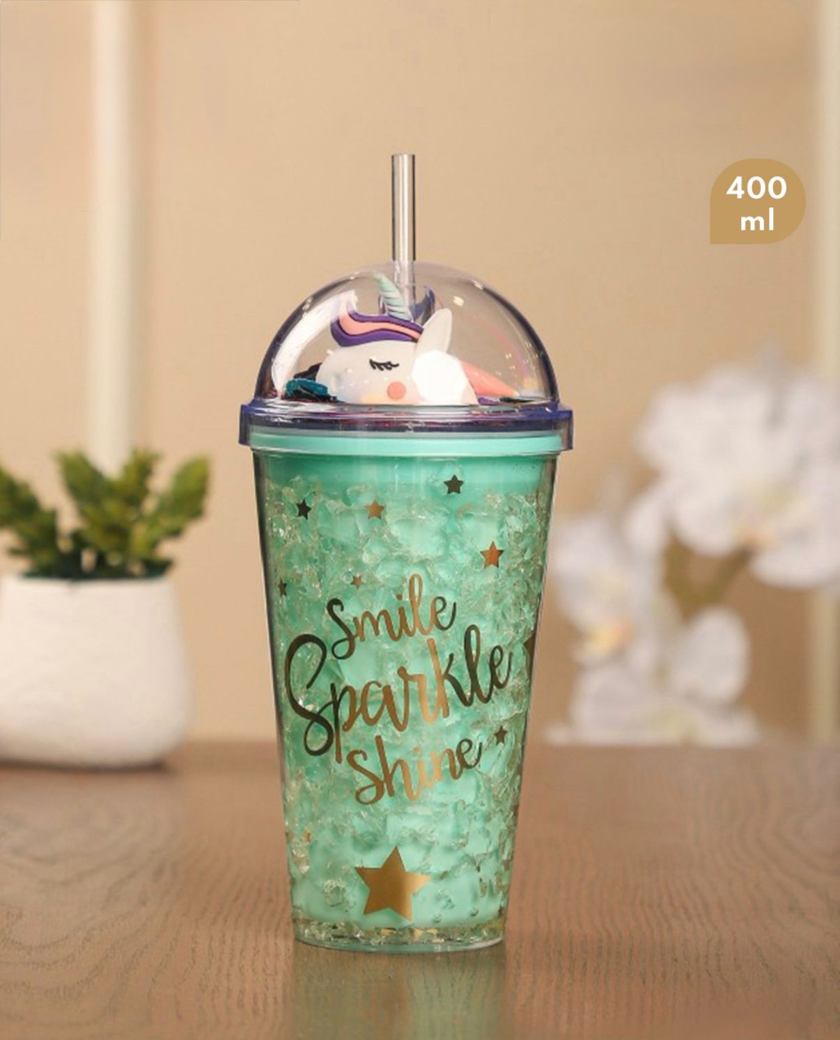 ✨ Gobelet magique 400ml avec licorne 3D et design “Smile Sparkle Shine” 🌟 Parfait pour vos boissons fraîches avec style 💖