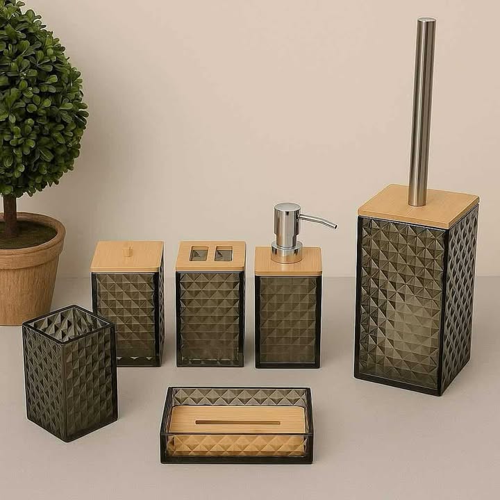 SERIE SALLE DE BAIN DIAMOND 6PCS EN MIEL AVEC BAMBOO