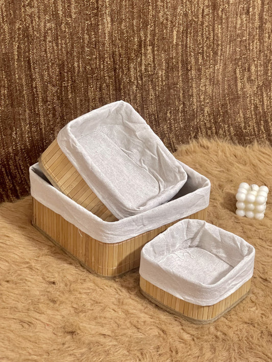 Ensemble de 3 panier de rangement (forme carrée)en bambou