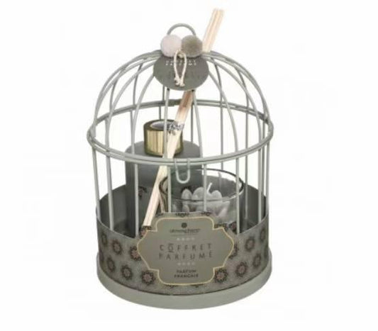 Coffret Cage en métal décor Jungle avec Flacon Diffuseur et Bougie Lola