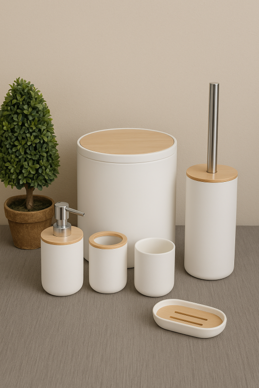 Kit De Salle De Bain 6 Pièces avec touche en bamboo