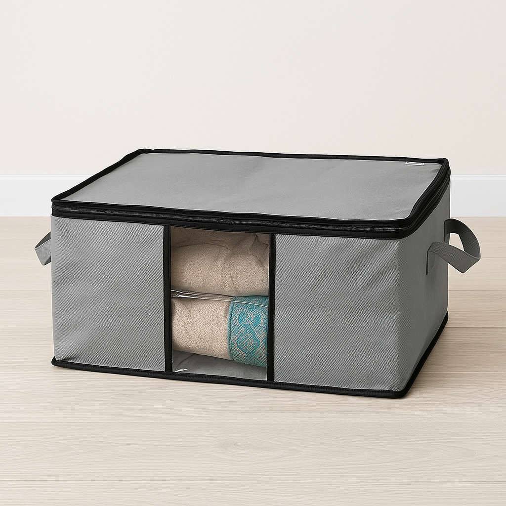 Boîte de Rangement en Tissu – avec Fenêtre Transparente