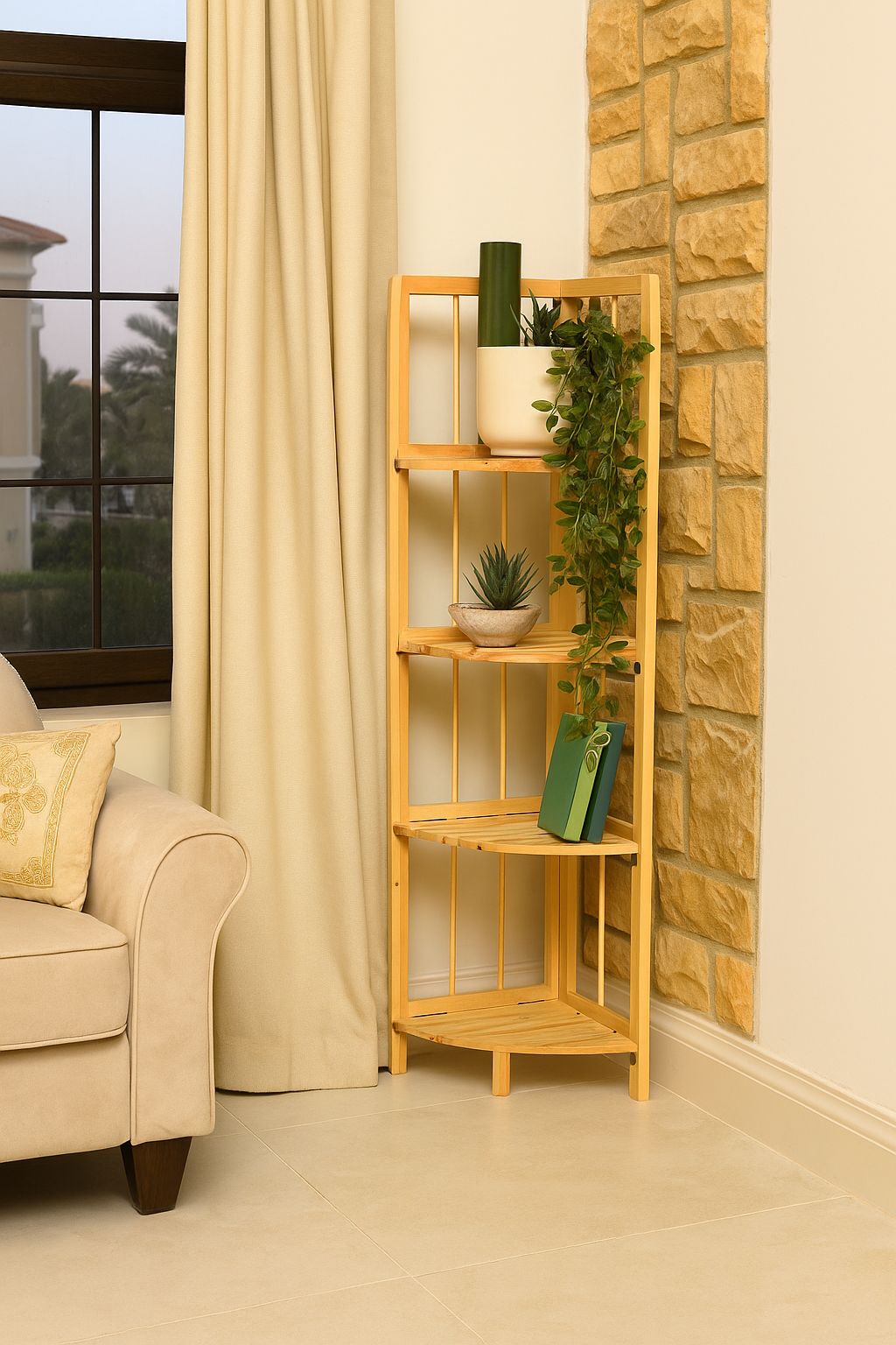 Étagère Pliante en Bois Naturel (28x26x110cm)