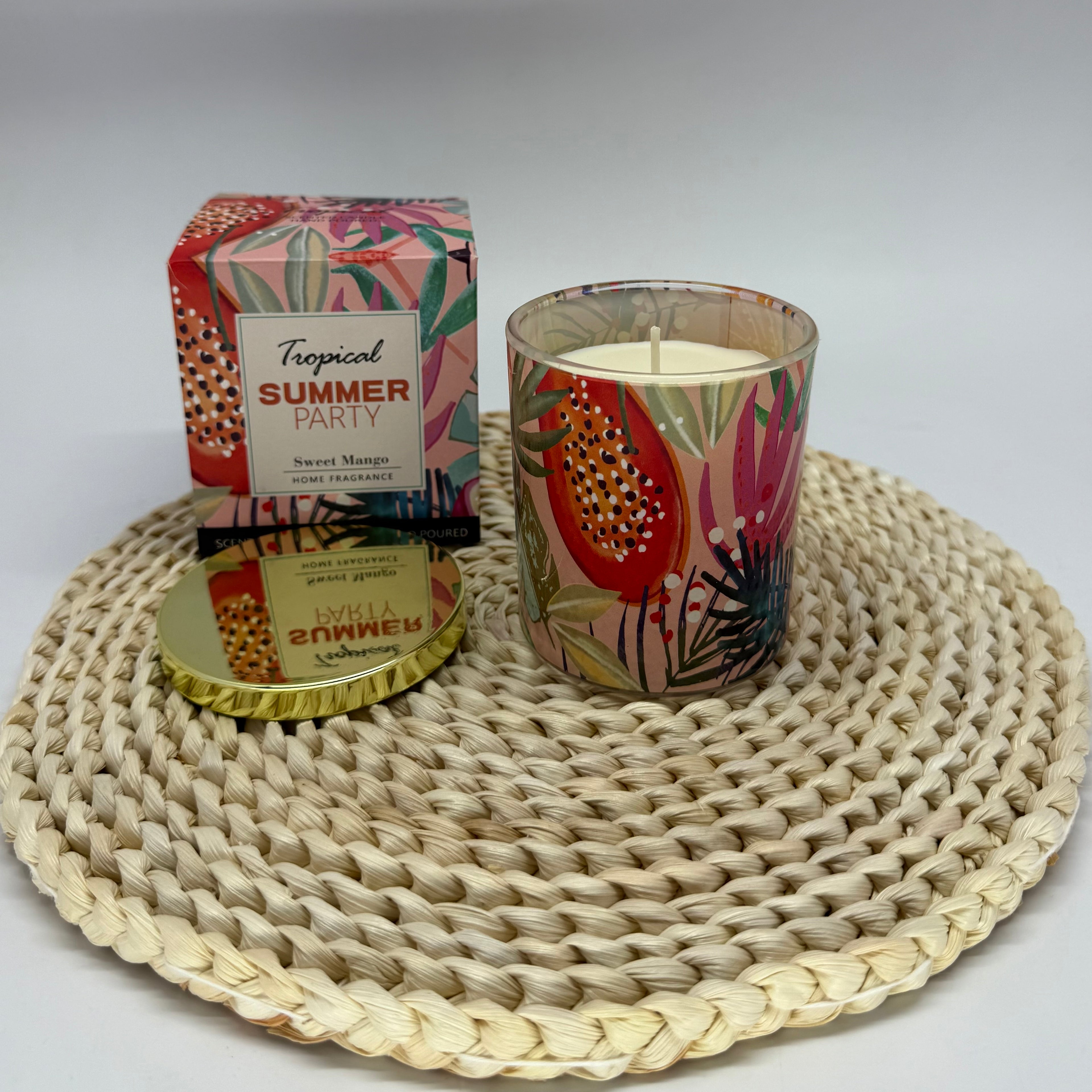 Bougie parfumée « Tropical » dans un verre avec couvercle D8*9cm