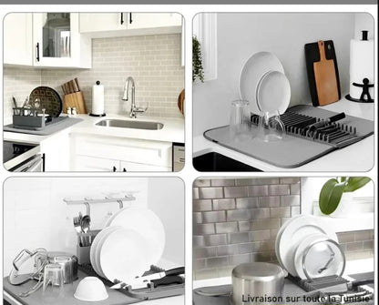 Tapis de séchage en microfibre avec égouttoir intégré