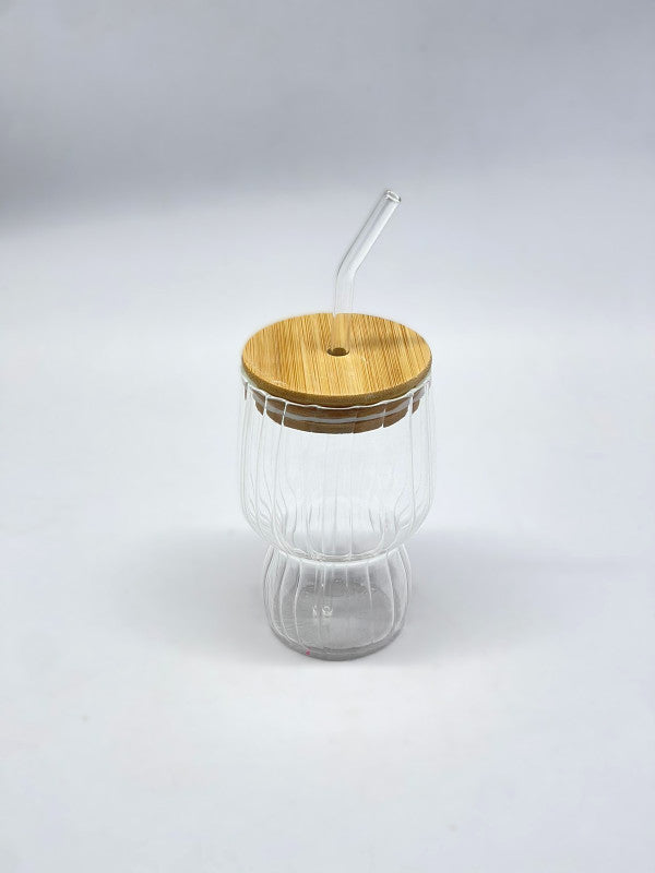 Tasse motif vertical avec couvercle et paille