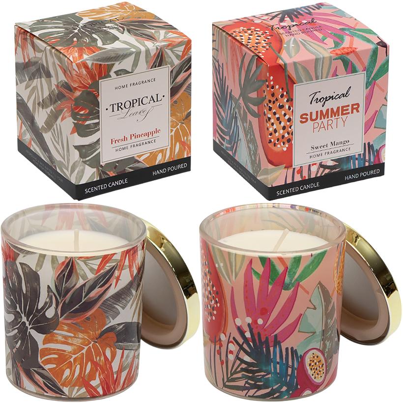 Bougie parfumée « Tropical » dans un verre avec couvercle D8*9cm
