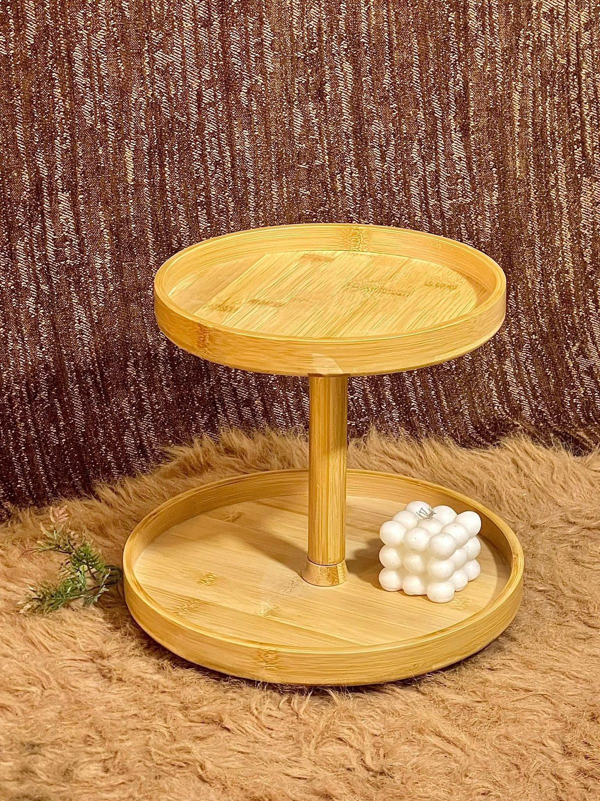 Plateau en 2 étages rotatif en bambou Multifonctions