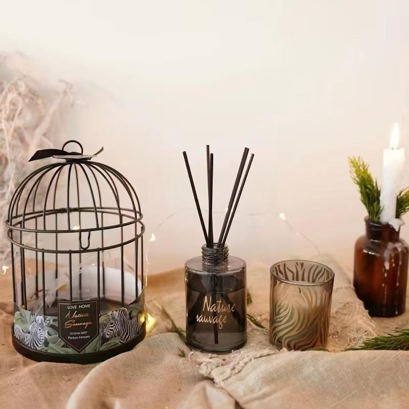 Coffret Cage en métal décor Jungle avec Flacon Diffuseur et Bougie Lola