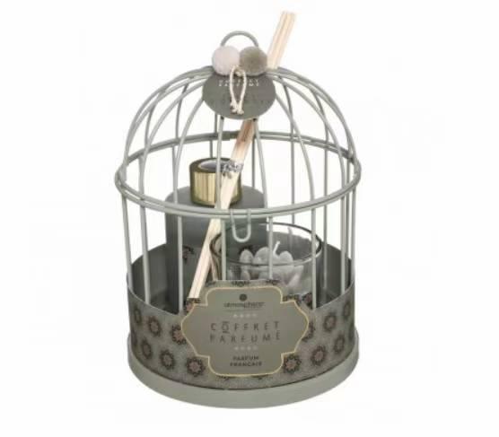Coffret Cage en métal décor Jungle avec Flacon Diffuseur et Bougie Lola
