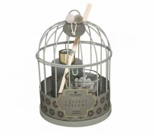 Coffret Cage en métal décor Jungle avec Flacon Diffuseur et Bougie Lola