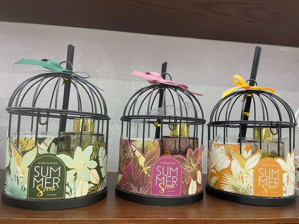 Coffret Cage en métal décor Jungle avec Flacon Diffuseur et Bougie Lola