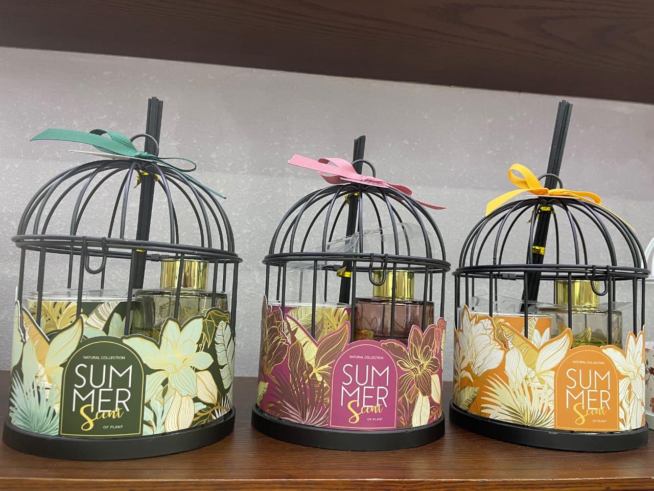 Coffret Cage en métal décor Jungle avec Flacon Diffuseur et Bougie Lola