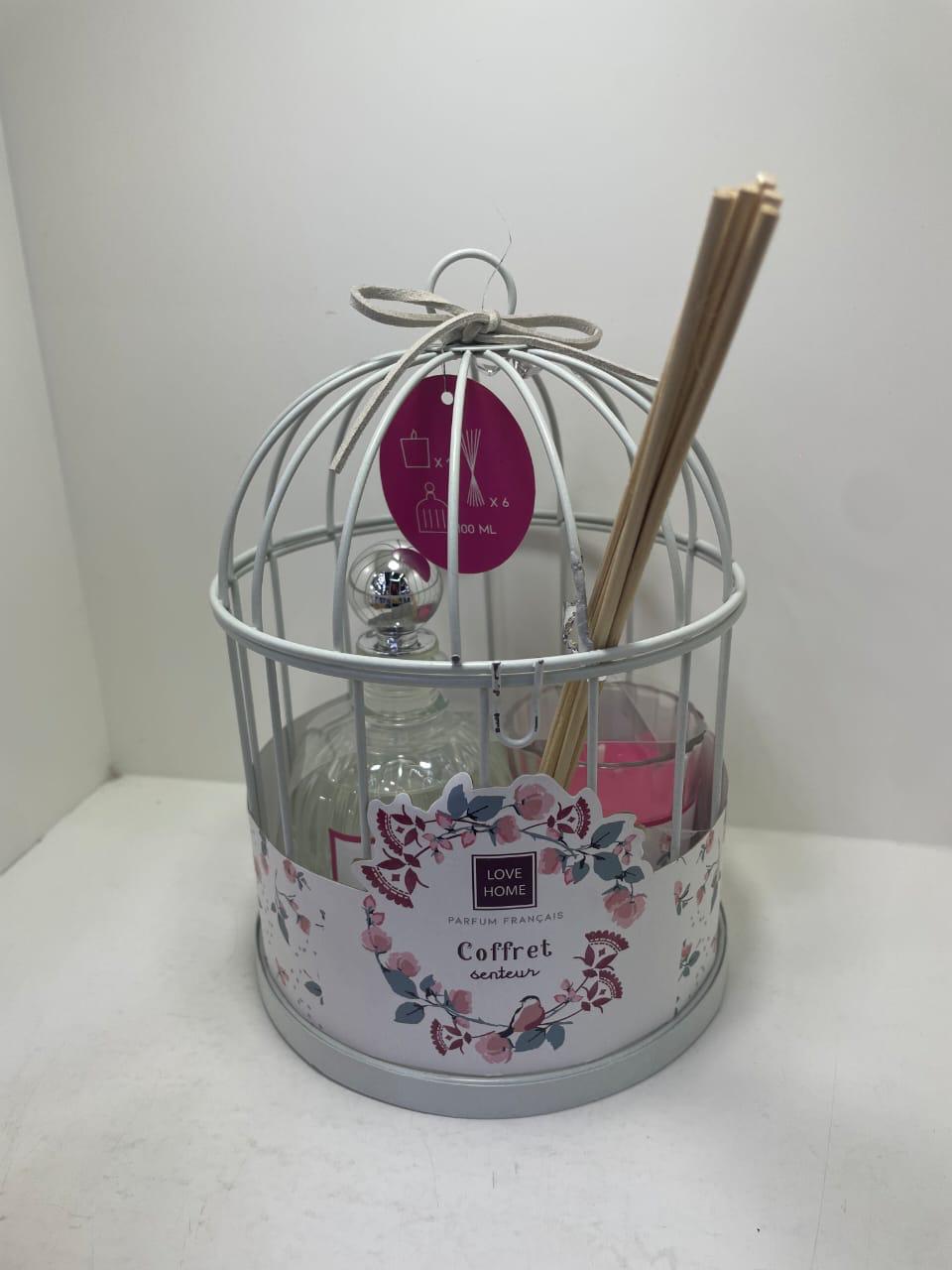 Coffret Cage en métal décor Jungle avec Flacon Diffuseur et Bougie Lola