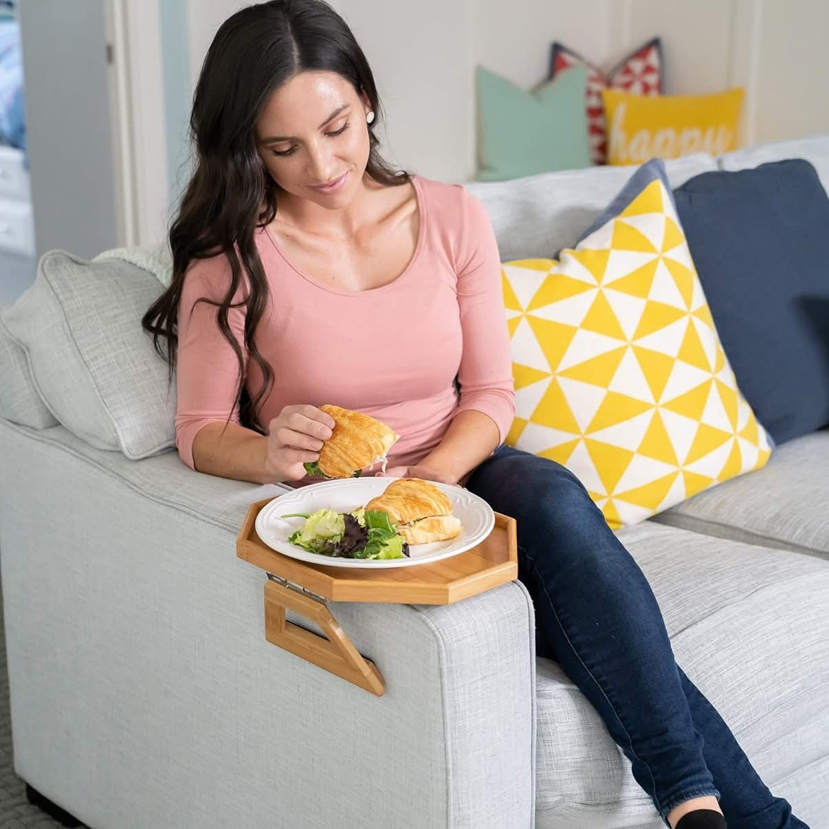 Plateau en bambou pour canapé