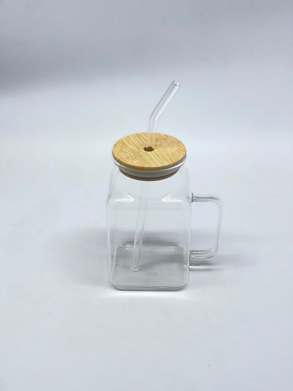Tasse carrée avec couvercle en bambou et paille