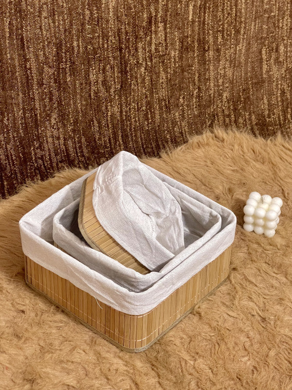 Ensemble de 3 panier de rangement (forme carrée)en bambou