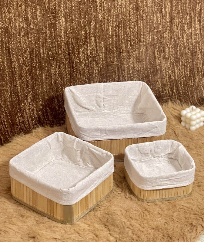 Ensemble de 3 panier de rangement (forme carrée)en bambou