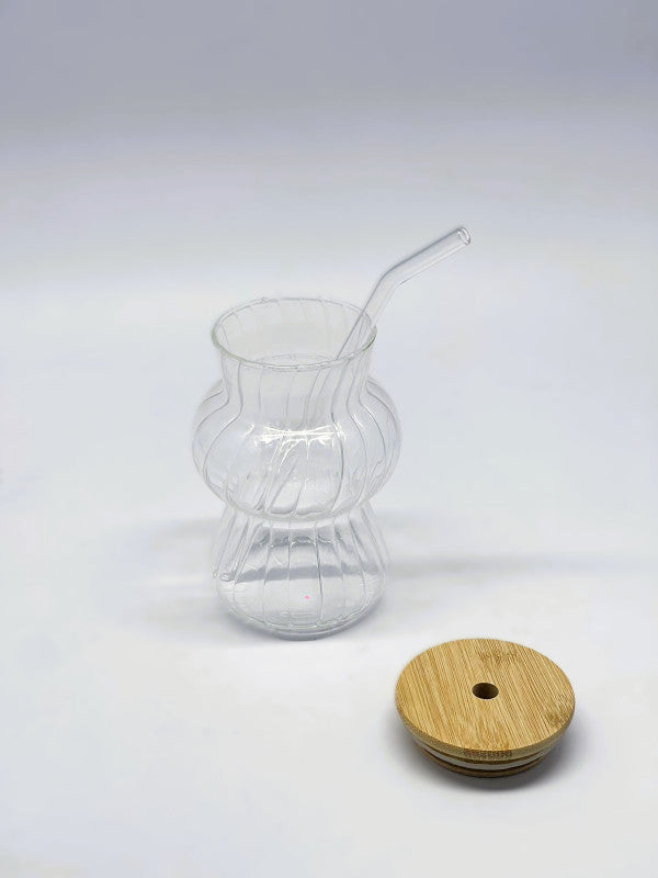 Tasse en Verre avec Couvercle & Paille