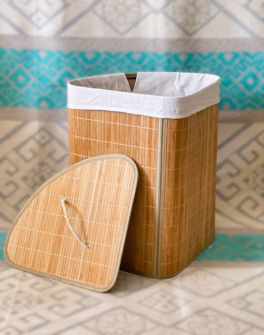 Panier à linge du coin en bambou