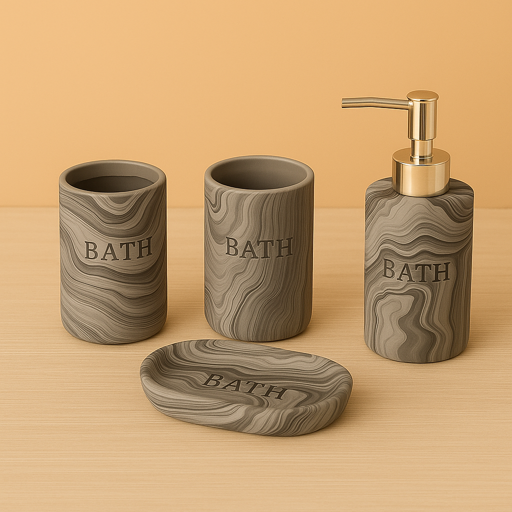 Pack complet salle de bain marbrée en Résine 4pcs