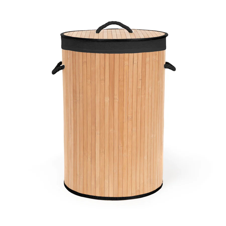 Panier à linge rond en bambou avec couvercle