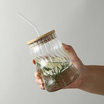 Tasse avec paille et couvercle en bambou