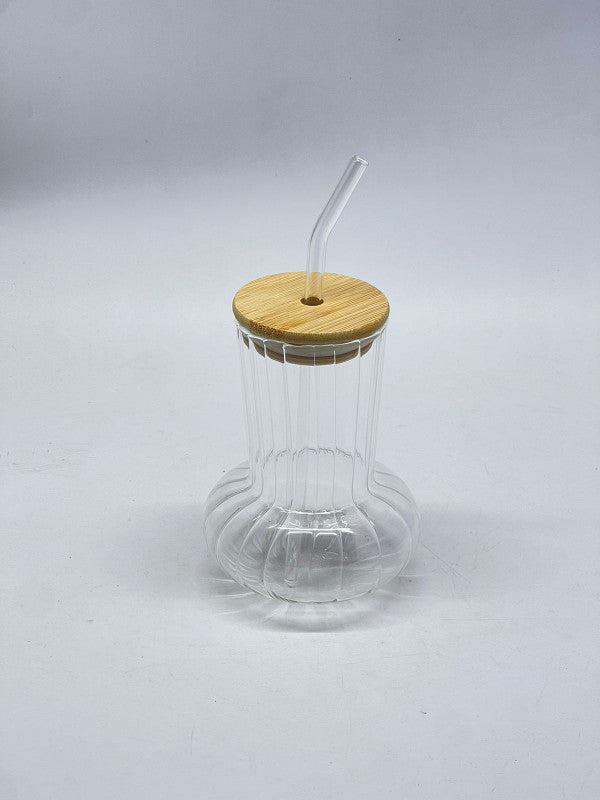 Tasse anterne avec couvercle en bois et paille en verre